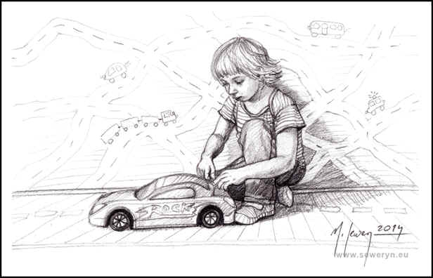 Arti i autka, rysunek owkiem, A4, 2014